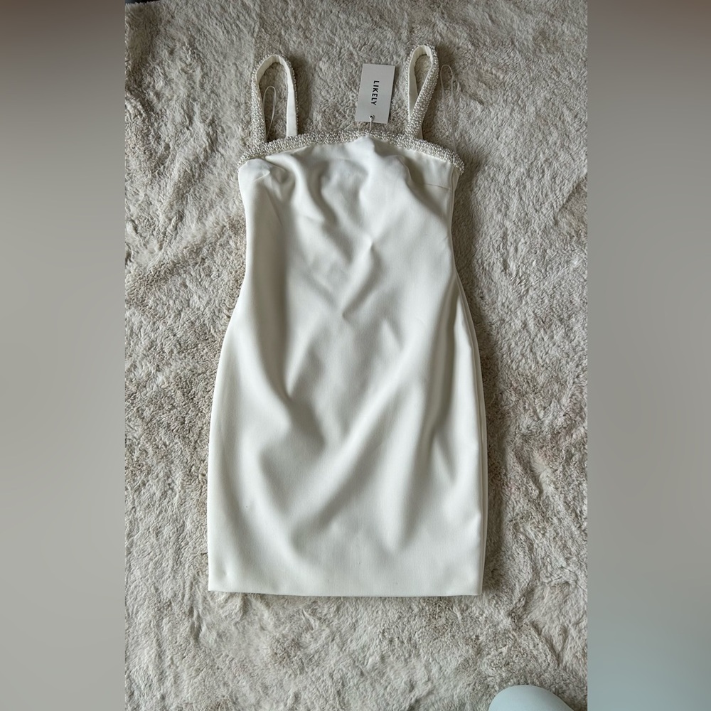 Likely White pearl trim mini dress size 4 NWT